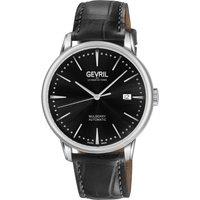 Gevril Men's Mulberry Swiss Automatic Black Dial Black Handmade Leather Watch