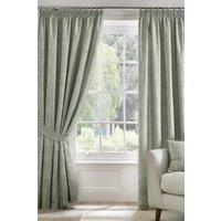 Dreams & Drapes 'Aveline' 100% Cotton Pair of Pencil Pleat Curtains With Tie-Backs in Green | Size: 167 cm width x 183 cm drop