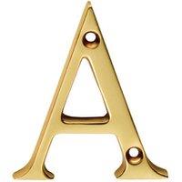 Loops Polished Brass Door Letter A 53mm Height 4mm Depth House Letter Plaque in Metallics