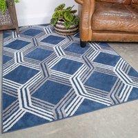 Kukoon Navy Blue Grey Modern Geometric Living Area Rug | Size: 60 cm x 240 cm