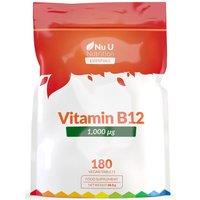 Nu U Nutrition Vitamin B12 1000mcg - 180 Tablets for Energy & Immune Support in White
