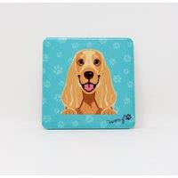 Mulberry Studios Pet Coaster - Dog - Golden Cocker Spaniel in Blue