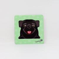 Mulberry Studios Pet Coaster - Dog - Black Pug in Bright Green