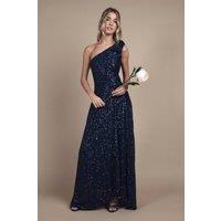 Coast Girl's Teen Sequin Bow One Shoulder Maxi Bridesmaid Dress in Navy | Size: 9-10 Years