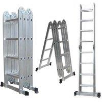 Samuel Alexander 4.6m Large Lightweight Aluminium Folding Multi-position Work Platform Ladder in Silver