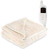 MONHOUSE Heated Electric Throw 9H Timer 9 Heat Setting Fleece Blanket in Beige | Size: Double