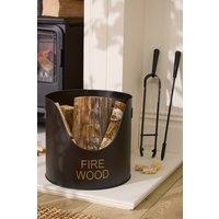Dibor Fireplace Firewood Log Bucket with Poker & Tongs H29 x Dia33cm in Black
