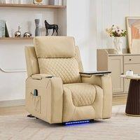 Artemis Home Byron Electric Riser Recliner with Massage, Heat, Drink Cooler, Table in Cream | Size: Armchair