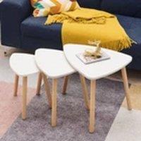 EONLION Scandinavian Wooden Nest of 3 Tables Set white