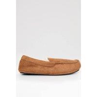 Threadbare Men's Faux Suede Faux Fur Lined Moccasin Slippers in Tan | Size: 7-8