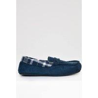 Threadbare Men's Faux Suede Trim Moccasin Slippers in Navy | Size: 9-10