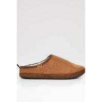 Threadbare Men's Faux Suede Faux Fur Lined Mule Slippers in Tan | Size: 11-12