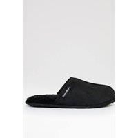 Threadbare Men's Faux Fur Lined Slip On Mule Slippers in Black | Size: 9-10