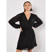 Apricot Women's Chevron Shimmer Wrap Mini Dress in Black | Size: 10