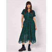 Apricot Women's Abstract Squares Chiffon Midi Dress in Green | Size: 8