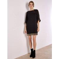 Apricot Women's Sequin Embellished Crepe Shift Dress in Black | Size: 8