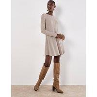 Apricot Women's Waffle Knit Swing Mini Dress in Stone | Size: 8
