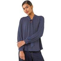 Roman Women's Polka Dot Tie Neck Top in Navy | Size: 12
