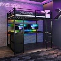 X Rocker Battlebunk XL RGB LED Double High Sleeper Gaming Bunk Bed with Desk in Black