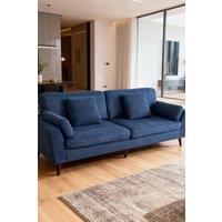 Living and Home 2-Seater Chenille Upholstered Sofa with Pillows in Blue