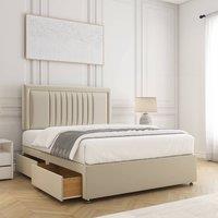 BSSPOKE Canes Plush Velvet Divan Bed 24 Headboard & 4Drawers & Mattress in Cream | Size: Small Double