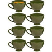 Dibor Set of 8 Montmartre Large Olive Green Ceramic Tea Cups Coffee Mugs | Size: 8 Pack