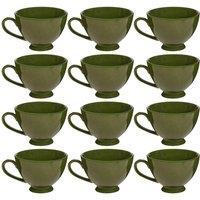 Dibor Set of 12 Montmartre Large Olive Green Ceramic Tea Cups Coffee Mugs | Size: 12 Pack