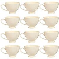 Dibor Set of 12 Montmartre Large White Ceramic Tea Cups Coffee Mugs in Cream | Size: 12 Pack
