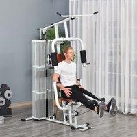 HOMCOM Multi-Exercise Gym Workout Station, 45Kg Weight Stack Training System, Full Body Fitness for Home Gym in White