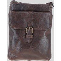 Ashwood Leather Compact Leather Phone Bag with Adjustable Strap & Brass Hardware in Brown
