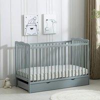 MCC Direct CozyCubs Wooden Baby Cot Bed Crib With Mattress & Drawer Brooklyn in Grey | Size: 1 Pack