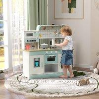 AIYAPLAY Toy Kitchen, Pretend Role Play Kitchen w/ Ice Maker, Microwave in White
