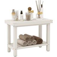 Costway 2-Tier Shower Bench Waterproof Bathroom Shower Stool w/ Bottom Storage Shelf in White