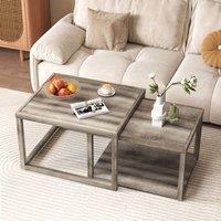 Costway Nesting Coffee Table Set of 2 Stackable Rectangular End Tables in Grey