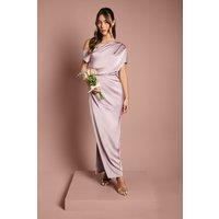 Coast Women's Satin Ruched Detail Off-The Shoulder Maxi Bridesmaid Dress in Blush | Size: 14