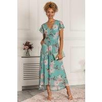 Jolie Moi Women's Piper Dip Hem Mesh Maxi Dress in Green | Size: 8