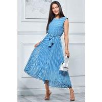Jolie Moi Women's Pleated Chiffon High-Low Maxi Dress in Blue | Size: 12