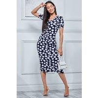 Jolie Moi Women's V Neck Bodycon Midi Dress in Navy | Size: 14