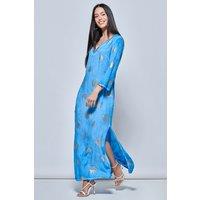Jolie Moi Women's 3/4 Sleeve Loose Fit Holiday Tunic Maxi Dress in Blue | Size: Small