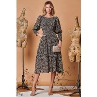 Jolie Moi Women's Chiffon Maxi Dress with Shirred Cuffs in Black | Size: 8