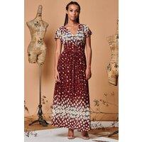 Jolie Moi Women's Carlii Symmetrical Print Mesh Maxi Dress in Burgundy | Size: 8