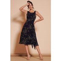 Jolie Moi Women's Print Frill Hem Chiffon Midi Dress in Navy | Size: 8