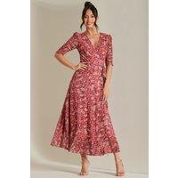 Jolie Moi Women's Daliyah Wrap Front Mesh Maxi Dress in Pink | Size: 8