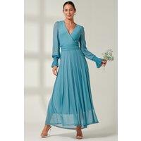 Jolie Moi Women's Greta Long Sleeve Mesh Maxi Dress in Teal | Size: 8