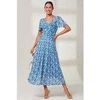 Jolie Moi Women's Bianca V-Neck Pleated Mesh Maxi Dress in Blue | Size: 8