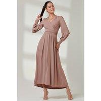 Jolie Moi Women's Long Sleeve Super Soft Jersey Maxi Dress in Taupe | Size: 8