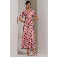 Jolie Moi Women's Evelyn Angel Sleeve Mesh Maxi Dress in Pink | Size: 8