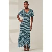 Jolie Moi Women's Geo Print Tiered Maxi Dress in Blue | Size: 8