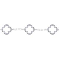 Jewelco London Women's Silver Round CZ Clover Halo Lucky Charm 5 Bracelet 7-8.5"