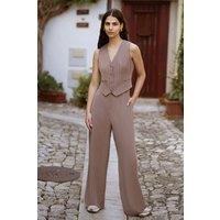 Yumi Women's Brown Pin Stripe Wide Leg Trousers | Size: 8